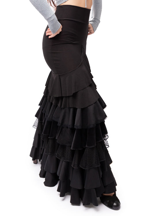 Manuela Ruffle Mesh Skirt | Black